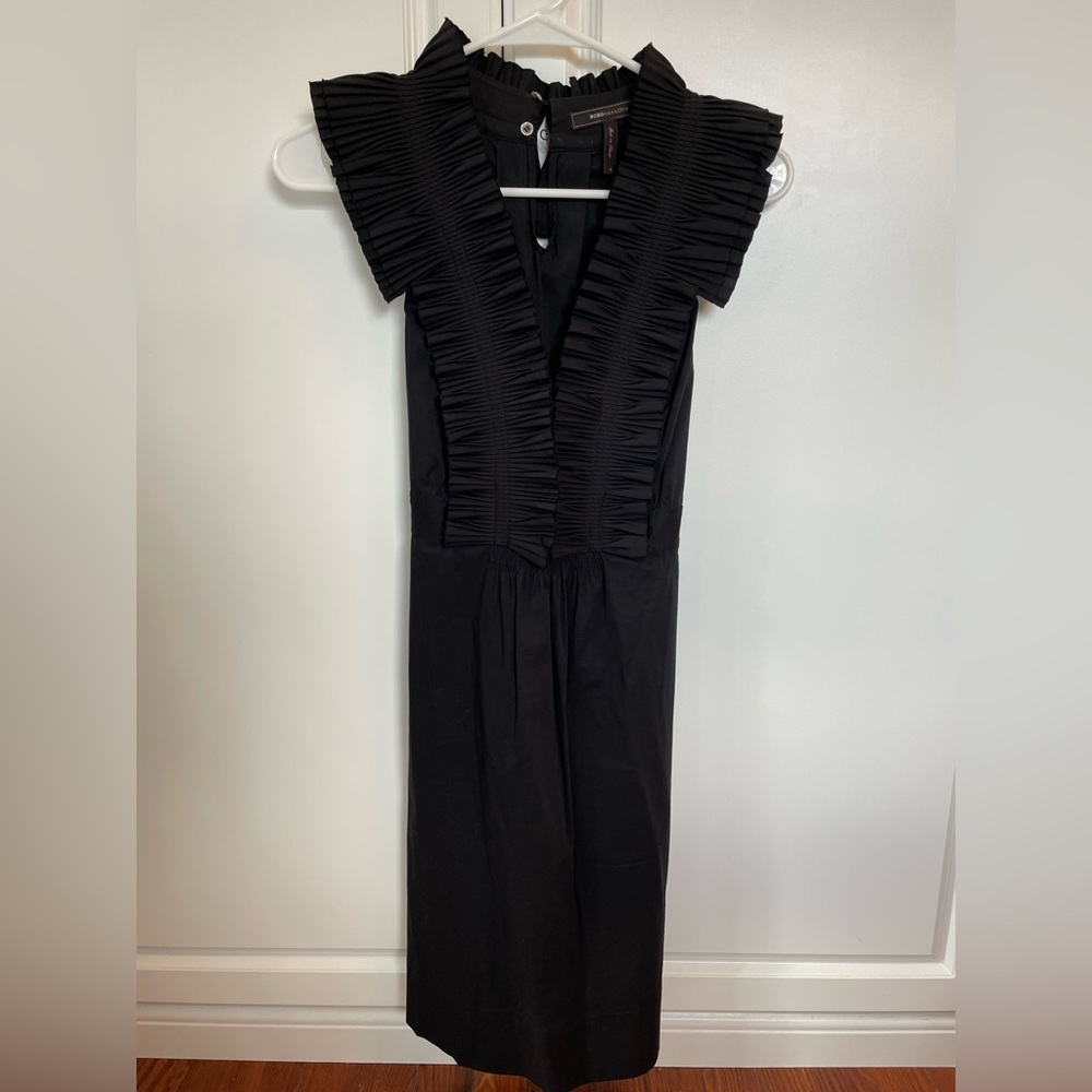 BCBG black ruffle collar dress, size S